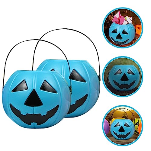 Garneck 2PCS Pumpkin Bucket - Trick or Treat Halloween Pumpkin Pail, Candy Bucket with Candle, Funny Pumpkin Candy Bucket for Halloween Party (Blue)