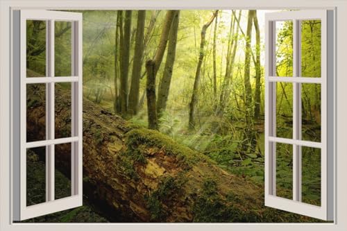 JVERF - JZZA20890 Forests Rays of Light Trees Moss Trunk Tree| Self-Adhesive Open Window Wall Sticker