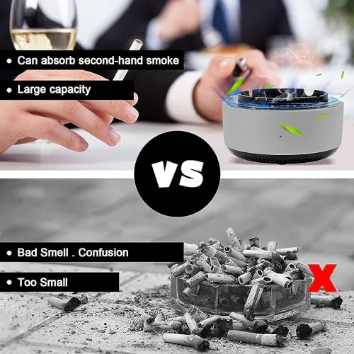 Sevia Tabletop Smokeless Cigarette Ashtray Cigarette Holder Case 2 in 1 Air Purifier Multifunctional Smokeless Ashtray with Filter (White)