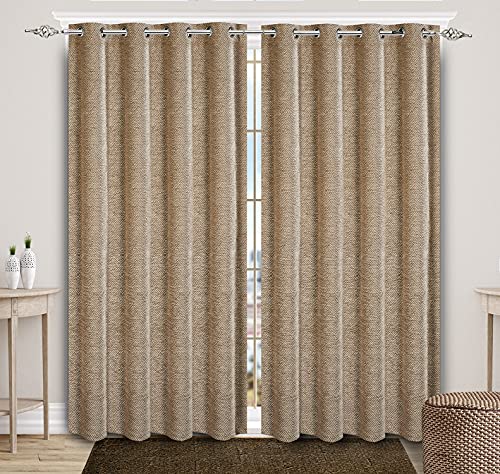 SARAL HOME EASY LIVING Saral Home Beige Pacman Chenille & Polyester Chevron Yarn Room Darkening Door & Windows Curtains - (Set Of 2, 4X7 Ft), Opaque, Grommet Curtains