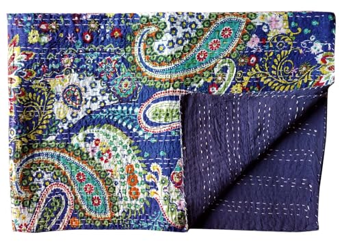 BOHEKANT Handicraft Cotton Hand Embroidery Kantha Quilt Kantha Bed Cover Handmade Kantha Bedspread Kantha Blanket Throw-18 (Twin, 60x90 Inches, Single Bed)