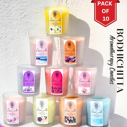 Bodhichitta Scented Candles,Organic Wax Candles 10x70gm Each (Pack of 10 Candles),Aromatic Votive Candles Fragrance Upto 12 Hours