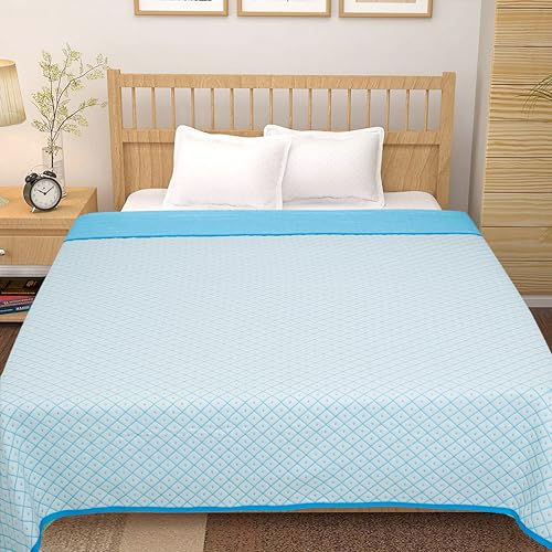 VAS COLLECTIONS Premium Cotton Viscose Dohar/AC Quilt/Blanket for Single Bed Size (60 x 86 inches) |Lightweight Knitted Dohar with a Matching Handbag - 250 GSM | Single - 150x220 cms - Aqua & White