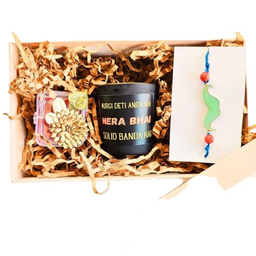 THE TINGE Solid Banda Cafe Mocha Scented Hand Poured Candle, Rakhi Roli Chawal Rakshabandhan Gift Hamper Box for Brother Sister