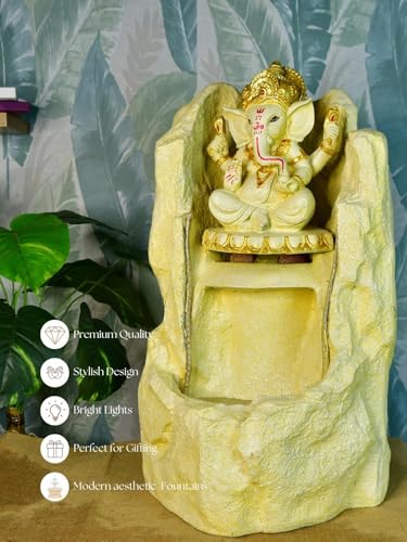 Sowpeace Golden Ganesha Water Fountain showpiece, Set of 1 Premium Resin Made Table Top Home Decor for Living Room and Gifting(37 cm,Golden)