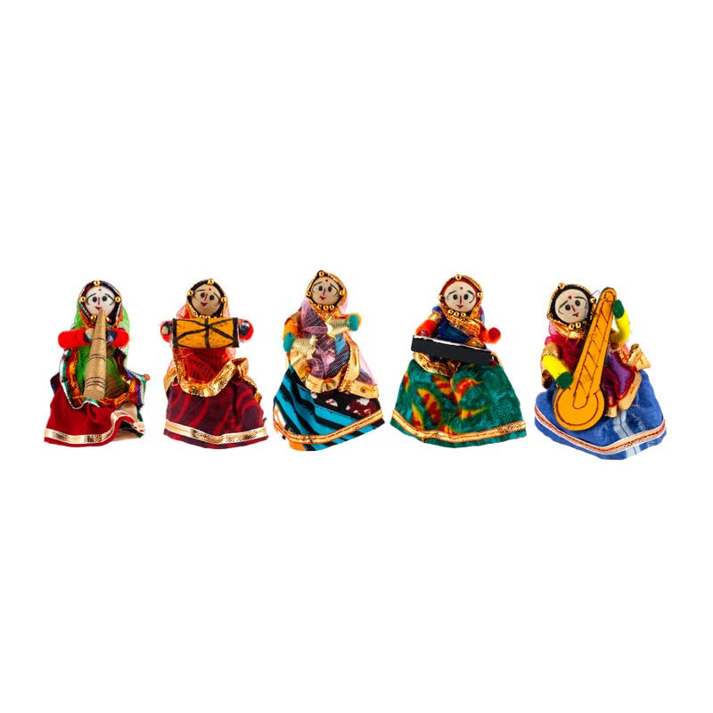 JH Gallery Traditional Rajasthani Handmade Decorative Puppet Doll Fridge Magnet (Set of 5) (Female Dolls)