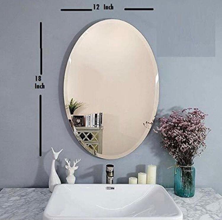 windowera 12 in. W × 18 in. H Frameless Oval Beveled Edge Bathroom Vanity Mirror