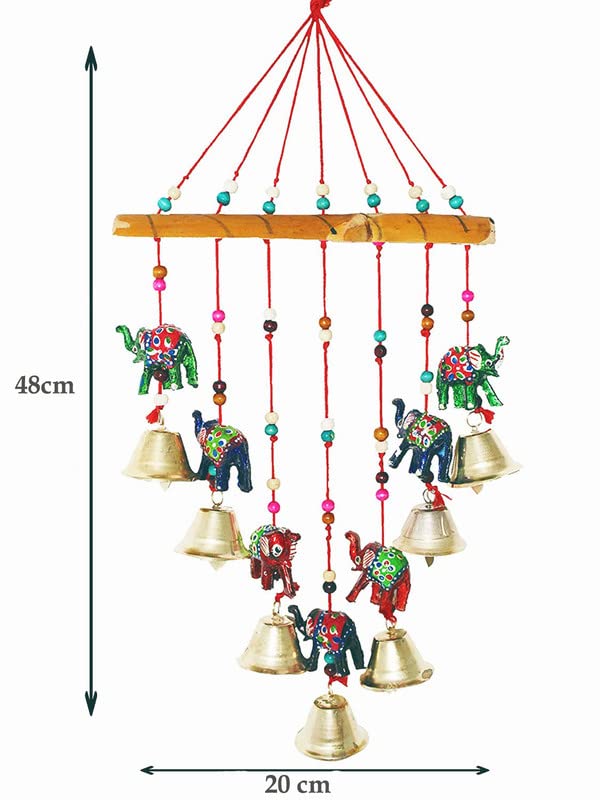 Aarushi� Rajasthani Wood Based Hand Made Wind Chime Elephant with Bells for Home/Decoration Door /Office/Wall Hanging/Garden