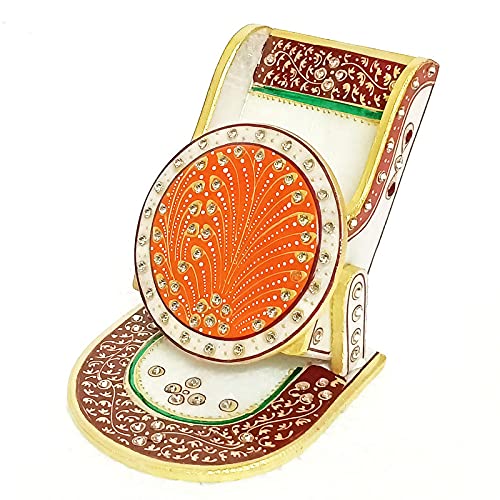 Handicraft Kingdom White Marble Mobile Holder Organizer with Tile Clock for Home & Office Tv | Phone Stand for Girls & Boys | Approx Size (4.5 Inch) & Wt (900 Gm) Pack of 2