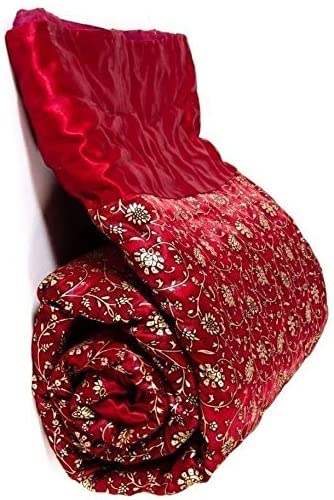 SIBLEY Cotton 300 TC Single Bed Size Red Jaipuri Silk AC Quilt Razai with Gold Prints Printed Quilt/Comforter/AC Quilt/Razai - (58X88 INCHES)