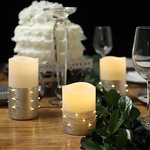 Weddings Parties and Gift 3 Silver 4" 6" 8" Tall L*D Pillar Candles String Remote Control Party vngift9365