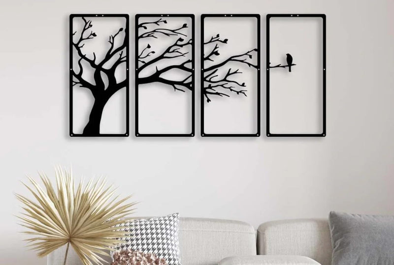 7 Decore | Wooden 3D 4 Pieces Tree Wall Art Panel Frame