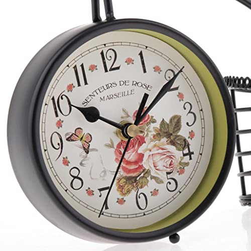 CALANDIS Europe Vintage Rustic Iron Mute Table Clock with Pencil Holder,Brike Design