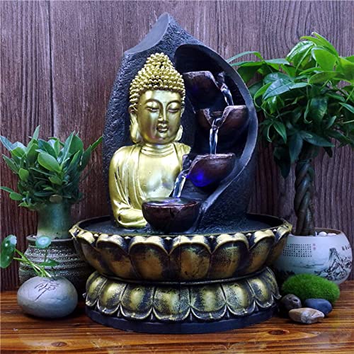 CALANDIS Buddha Water Fountain Waterfall with Circular Water Flow Relaxing Office