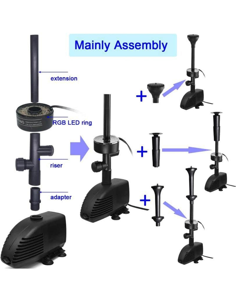 Asian Pumps & Machineries Water Fountain Spray Head Nozzle Set with Head 3 mtr Ac 220V pump 3 Patterns with Big Ring LED Light for Pond Aquarium Fish Tank Pool Garden Entrance Decoration