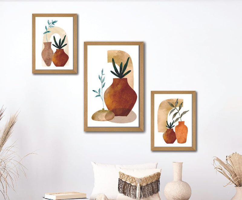 SAF paintings Set of 3 Modern Art Premium Brown frame painting for Wall Decoration SA-B51M1K2