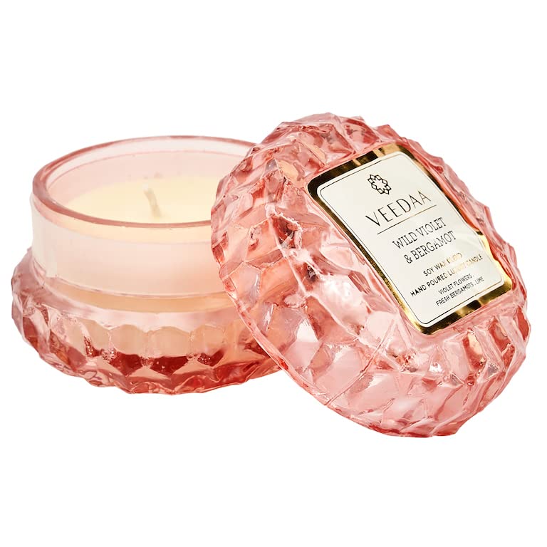 VEEDAA Wild Violet & Bergamot Crystal Glass Soy Scented Candle (Burns 15 Hours)