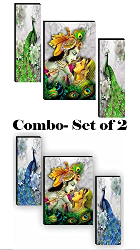 SAF Religious Radhe Krishna UV Textured Painting& SAF Radha Krishna with Couple Peacock Religious Painting (Set of 3, 18 Inch X 12 Inch, SANFJM31084- Multicolour)