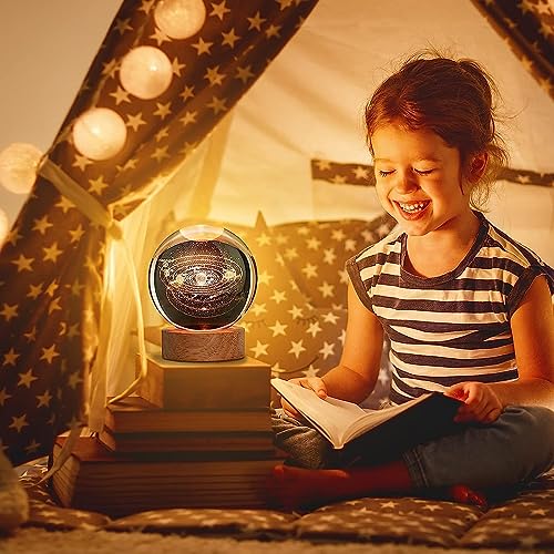 MOJIBE 3D Moon Crystal Ball LED Night Light Ball Projection Lamp Planet Model Birthday Christmas Gifts For Boyfriends Husband, Night Light Galaxy Planet Art Gifts Lamp (Multi Design)