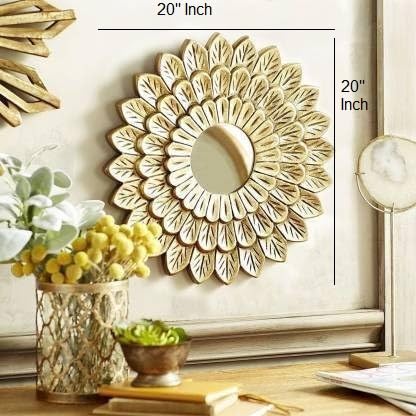 Vas Collection MDF Mirror Frame for Bedroom,Living Room,Bathroom & Hallway,20"x20",Round (Golden)