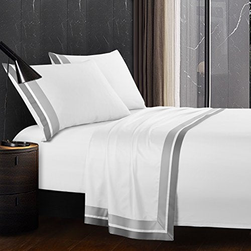 CASA BOLAJ DESIGNED TO DREAM Casabolaj Shading 100% Egyptain Cotton Sateen Sheets Set,Hotel Collection Luxury Modern Style,400 Thread Count(White,King)