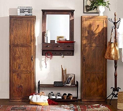 COZY HAUS Wooden Dressing Mirror with Hooks and 3 Storage Drawers