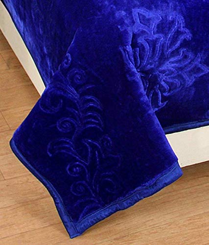 BLACKBULLS Ultra Soft Luxurious Embossed Very Warm Korean Mink Blanket Double Bed for Winter (90 x 90 Inches) Blue