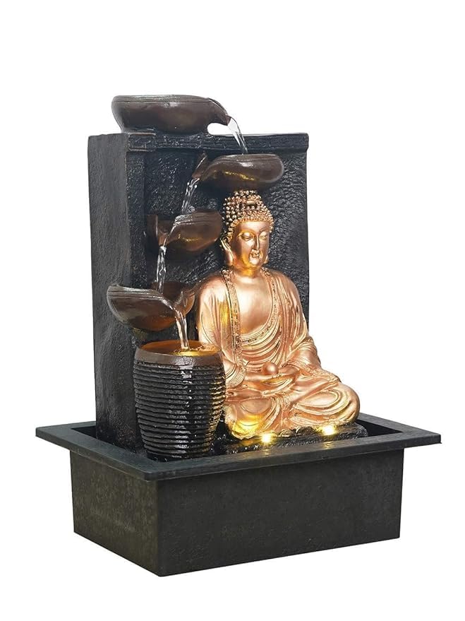 4-Step Lighten Buddha Water Fountain for Meditation and Home Decor