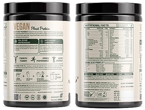 Sparkfusion Vegan Plant Protein Powder|Organic Isolated Pea & Brown Rice Protein|25 gm Protein & All Essential Amino Acids|Easy To Digest| Triple Chocolate Flavour 500 gm(Unisex)