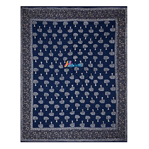 WOODSY Jaipuri Razai Rajasthani Traditional Soft Light Weight Pure Cotton Winter and Summer Rajai Ac Quilt Razai/Rajai/Quilt/Blanket/Dohar/Comforter (Double Bed, Blue Tree Golden)