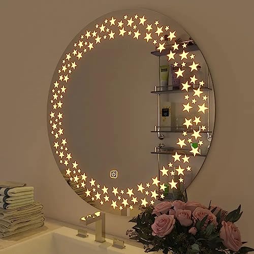 TINITALO Bathroom LED Mirror Home Mirror Wall Mirror with Touch Sensor, 3 Light Effects, Glass, Round LED-58 (18 x 18 Inch)