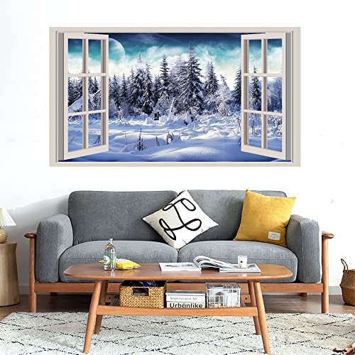 GADGETS WRAP Printed Wall Decal Sticker Fake Window Style Decal (90cm x 50cm) - Trees in Snow