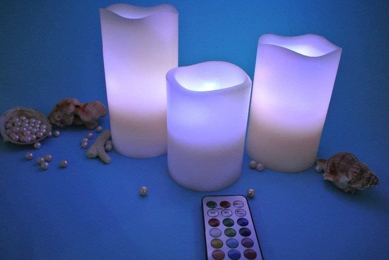 AARNAVKART LED Multicolour Changing Pillar Candles| Remote Operated |Multi Colour Change,Set of 3