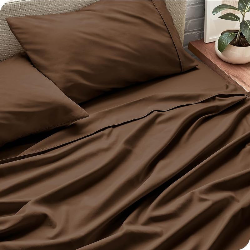 Amazon Brand � Umi 100 GSM Brushed Micro Fabric Fitted Bedsheet with Flat Sheet and 1 Pillow Cover - Brown