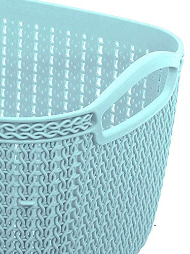 Kuber Industries Q-5 Unbreakable Plastic 2 Pieces Multipurpose Medium Size Flexible Storage Baskets/Fruit Vegetable Bathroom Stationary Home Basket With Handles (Light Blue & Grey), Rectangular