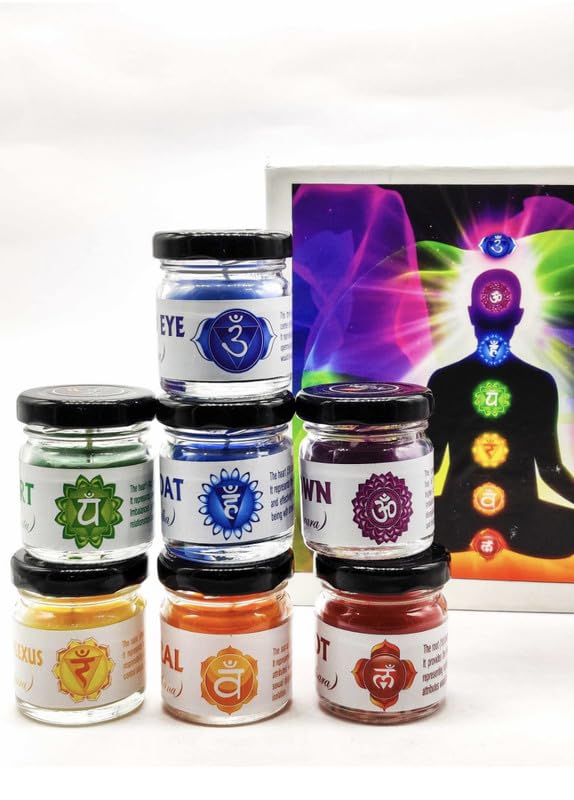 Ck Homez Chakra Candle in Small Jar for Home Decorations Aroma Therapy Candles for Gifting Glass (Pack of 7)