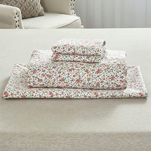 DAUAOTO 100% Cotton Bedding Printed Sheets Set for Queen Size Bed Up to 14" Deep Mattress, Ditsy Floral Pattern Bedlinen Sets,Pink