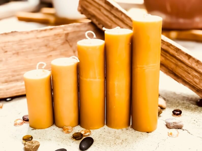 100% Pure Beeswax Pillar Candles | Handmade Beeswax Pillar Gift Set | Beeswax Pillar Candle Sets 14" 9" 6" 5" 4" 3" | Candle Collection Gift Set (Set of All 6)