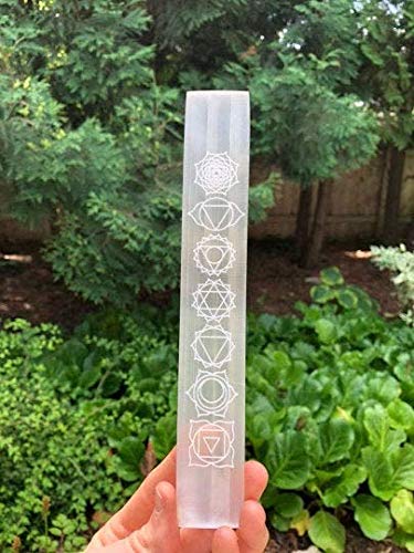 CrystalsAhoy 8" Etched Chakra Selenite Charging Plate, Charge Your Crystals in Style