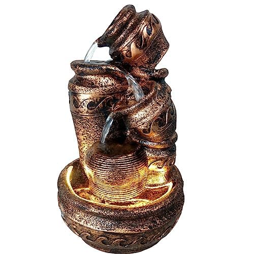 Anaya Decor 3 Step Matki Water Fountain Golden - Magical Ethnic Waterfall for Home/Office/Puja Room/House Warming Gift/Living Room/Hall/Terrace