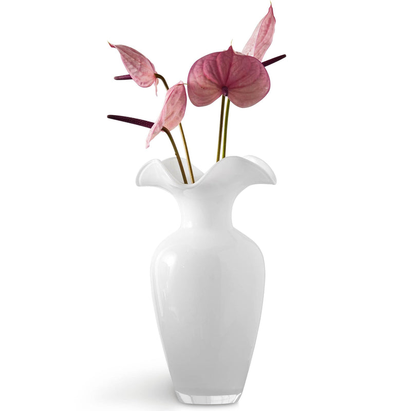 Vase - Opal White - Glass - Flair Top - 13.5" Height - Euoropean Quality Glass - by Barski - Made in Europe