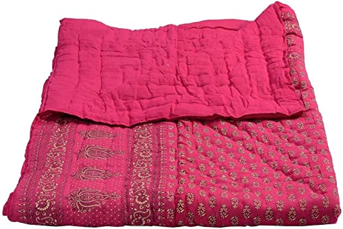 fashhub 300 TC Jaipuri Razai Single Bed Organic Cotton Quilt | Soft Lightweight Bed Blanket | AC Comforter for Winter & Summer (54" x 84", Rani, Set of 2)