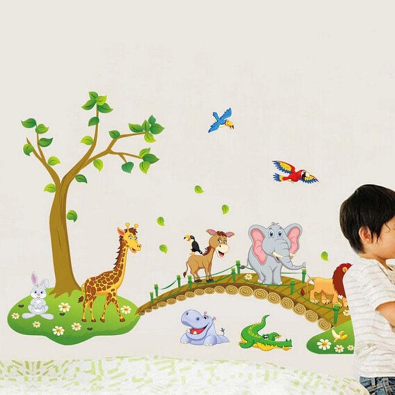 JAAMSO ROYALS Multicolour Jungle Animals Cartoon Design Home Décor Wall Sticker for Kids Room Playing Room Decor (60 CM X 90 CM)