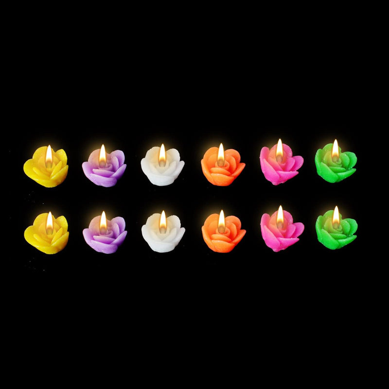 The Decor Affair 12-Piece Multicolour Rose Flower Wax Floating Candles - Unique Diwali & New Year Home Decor Gift - Long-Lasting Water Flower Shaped Diyas/Candles.