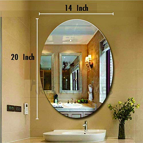 SEVEN HORSES Frameless Oval Bevelled Wall Mirror for Dressing,Bedroom,Bathroom, Living Room,Entrance and Makeup Mirror (14 inches X 20 inches, Unframed, White)