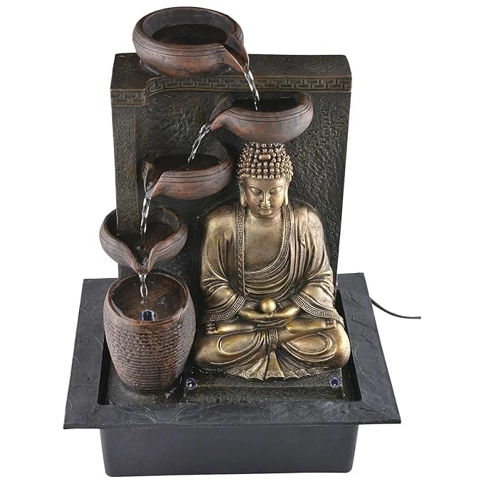 Table Top Buddha Water Fountain, 4 Steps, Indoor Zen Decor, Meditation Water Serenity