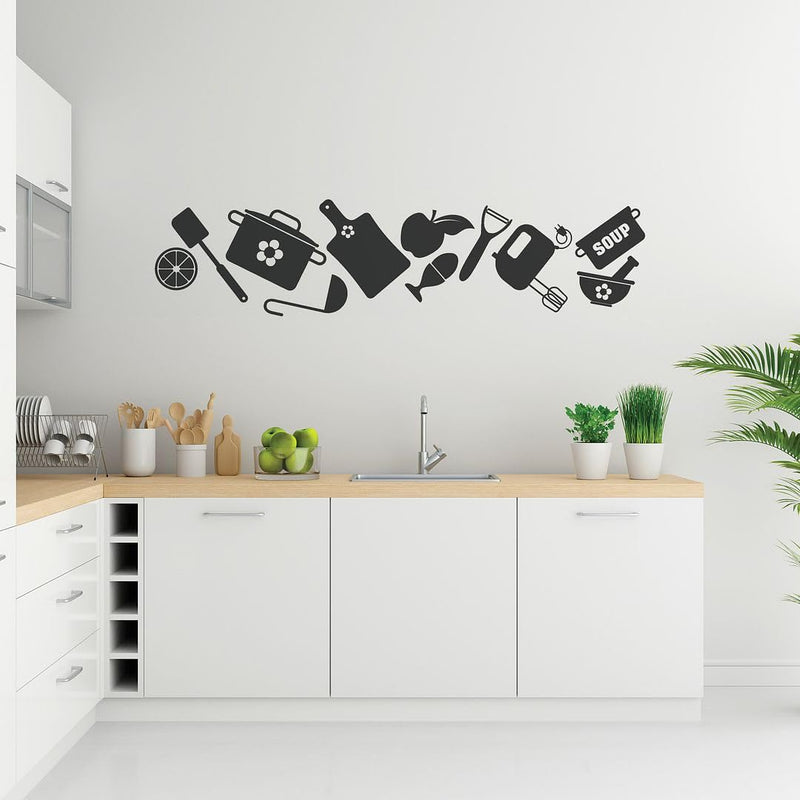 CVANU Black Kitchen Sticker Self-Adhesive Vinyl Wall Sticker for Wall Decoration (8.8inX35in)_S266