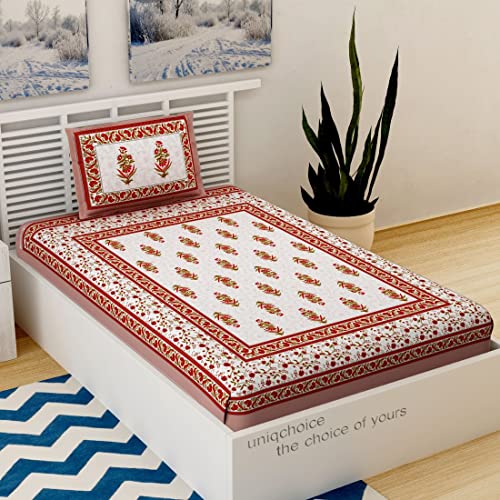 UniqChoice 100% Cotton Jaipuri & Rajasthani Traditional Single Bed Sheet with 1 Pillow Cover