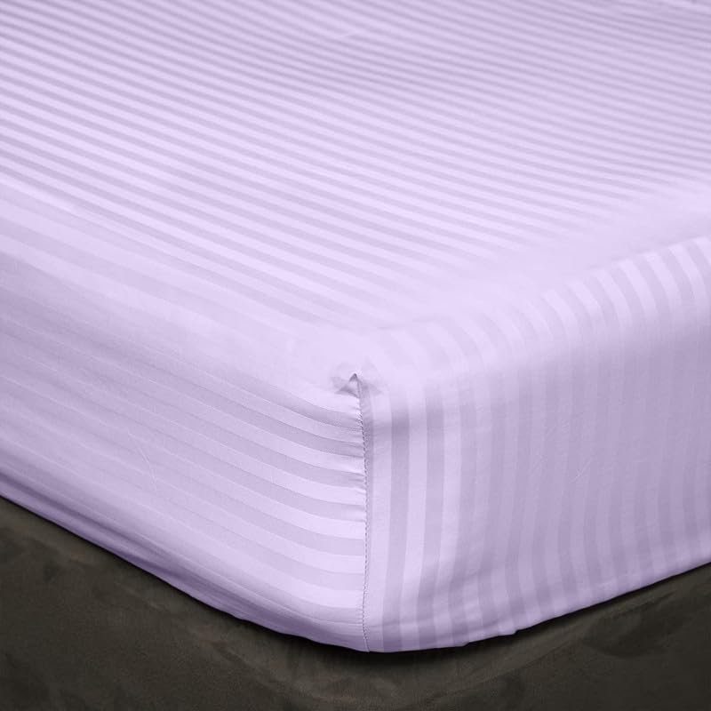 600 Thread Count Luxurious 6 Piece Bedsheet Set- 100% Cotton All Season Bedding Includes- Flat Sheet, Fitted Sheet (8" Snug Fit) & 4 Pillow Cover -Lavender Stripe,King Size