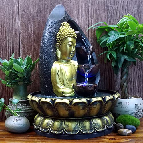 CALANDIS Buddha Water Fountain Waterfall with Circular Water Flow Relaxing Office